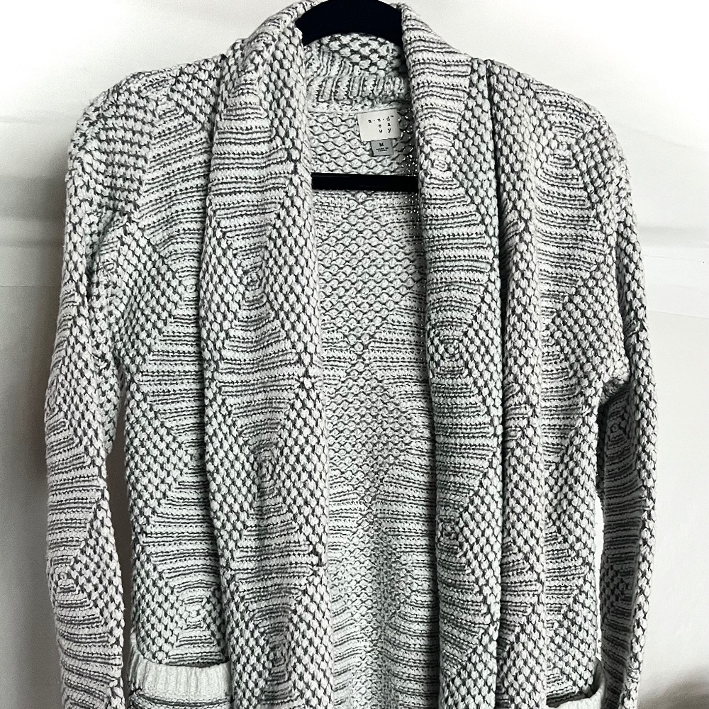 A New Day Cream Gray Knit Open Front Cardigan Sweater